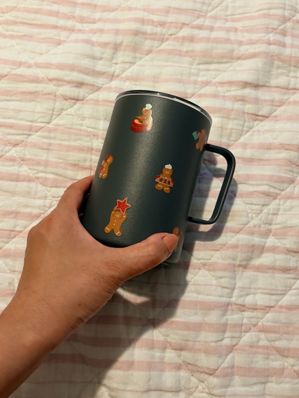 LIKE NEW RARE Starbucks Greyish Stainless Steel Mug with Gingerbread Decals